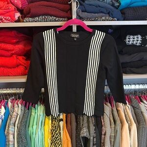 Topshop black/white striped 3/4 sleeve crew neck sweater size 2